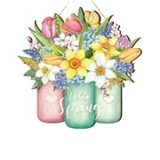 Flash Deals Door Plates Colorful Flowers Spring Hanging Decorative Signs Wooden Spring Welcome Panels Are Used To Decorate The Porch Entrance Door Outdoor Hanging Decor